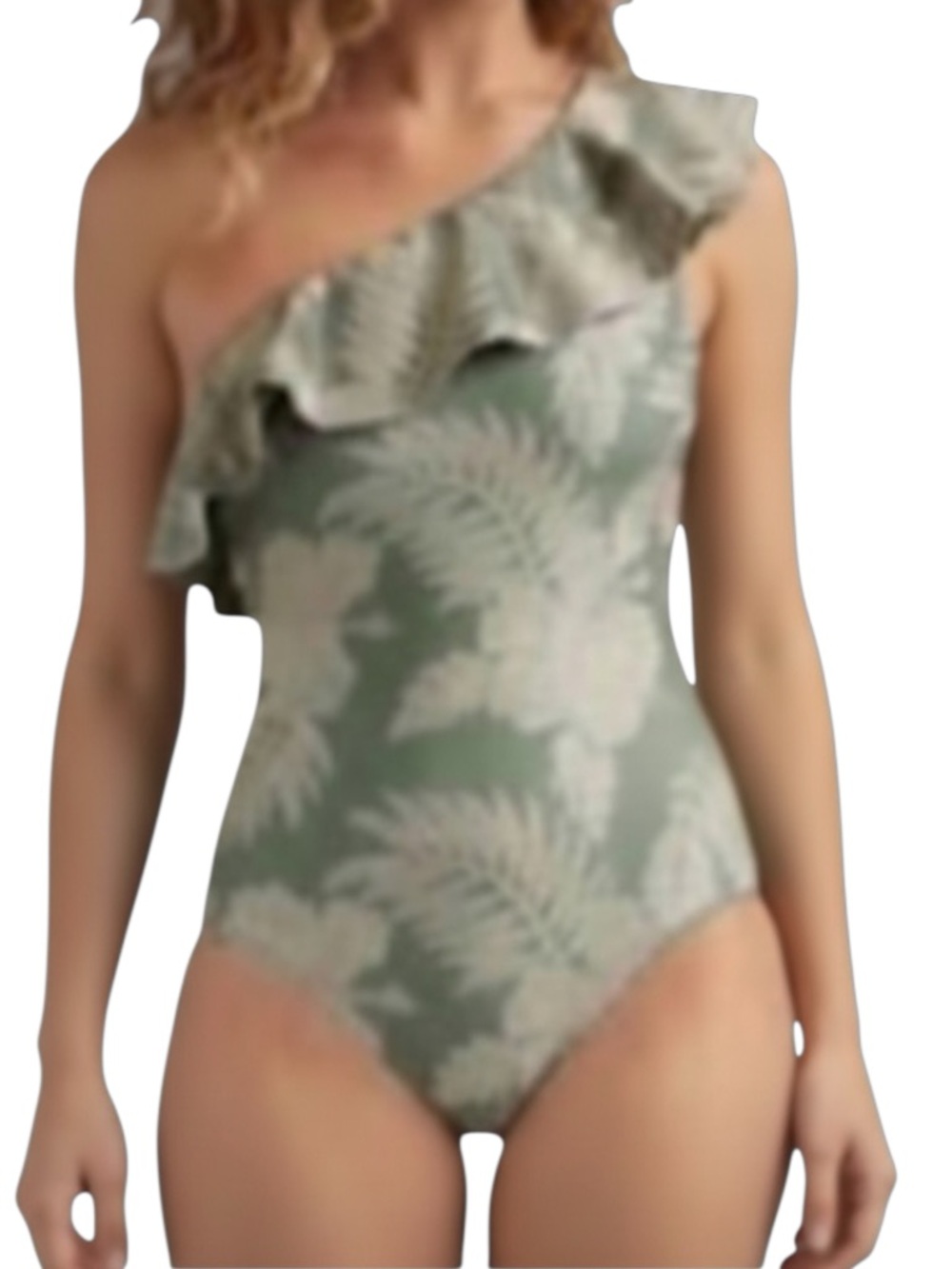 Hermoza Vanessa One-Shoulder Ruffle Green Palm Leaf Print One Piece Swimsuit